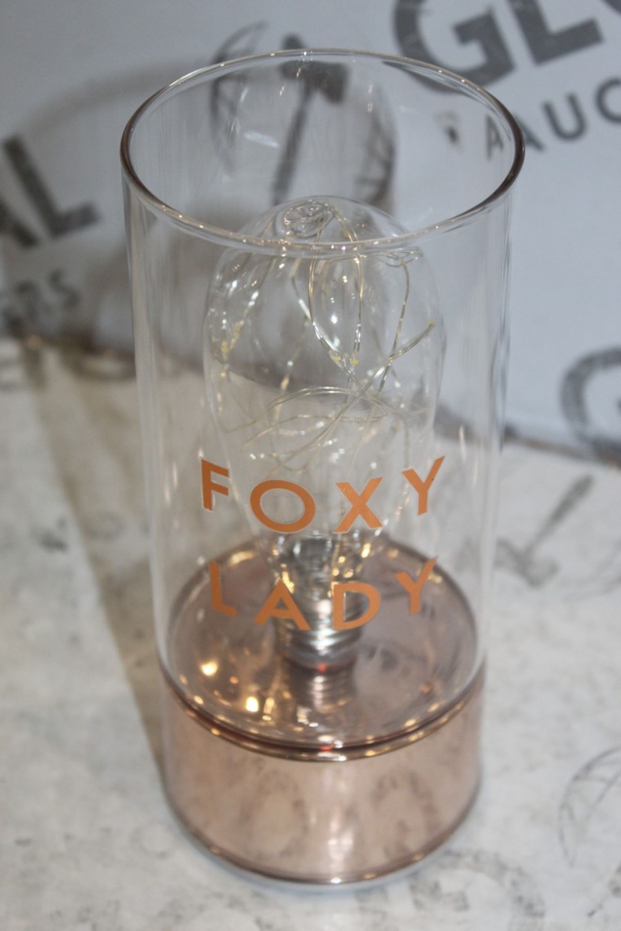 Lot to Contain 3 Boxed Brand New By Appointment 'Foxy Lady' Rose Gold Rim LED Table Lamps Combined