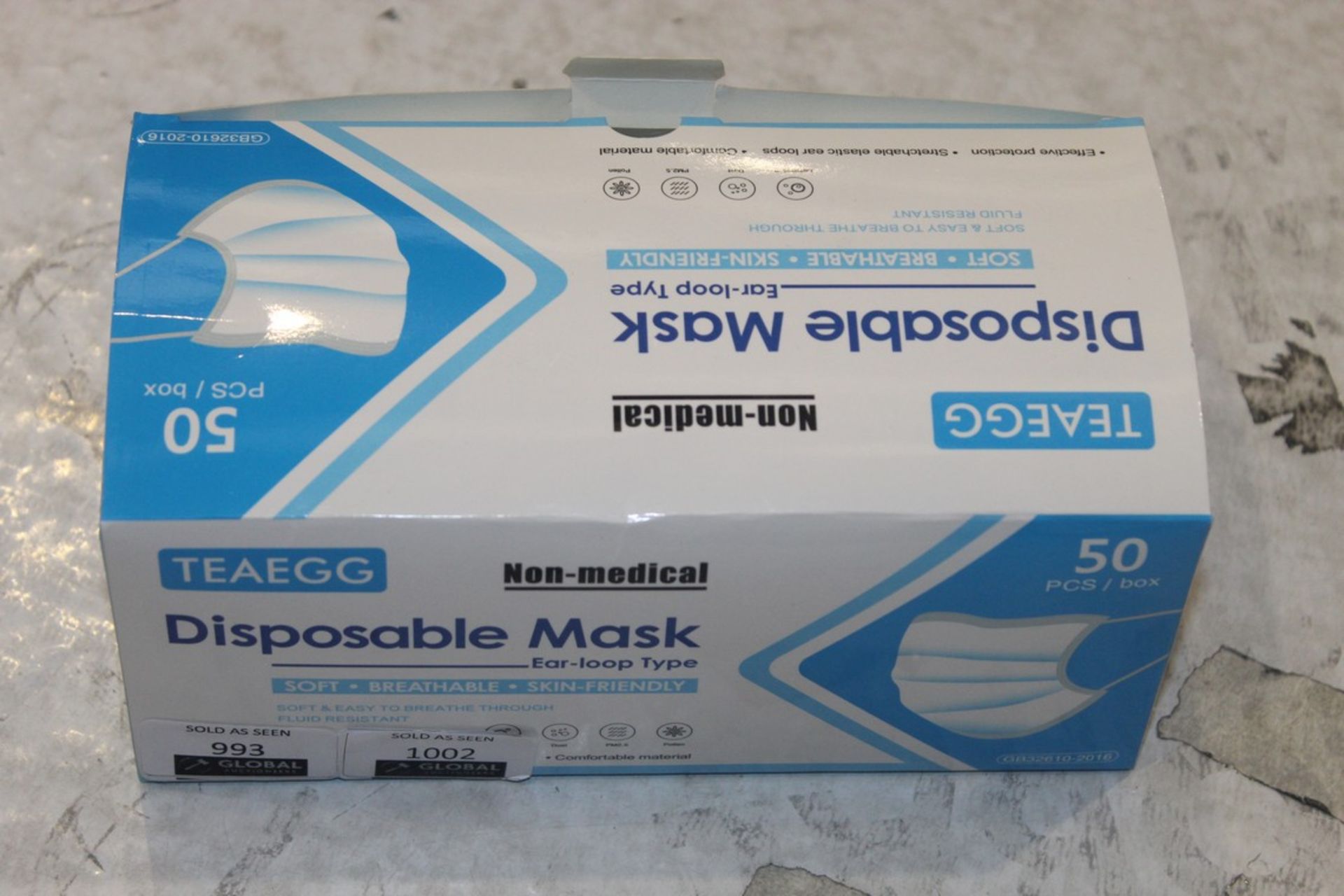 Boxed Of 50 Brand Tea Egg Non Medical Disposable Masks RRP £ (Appraisals Are Available Upon Request)