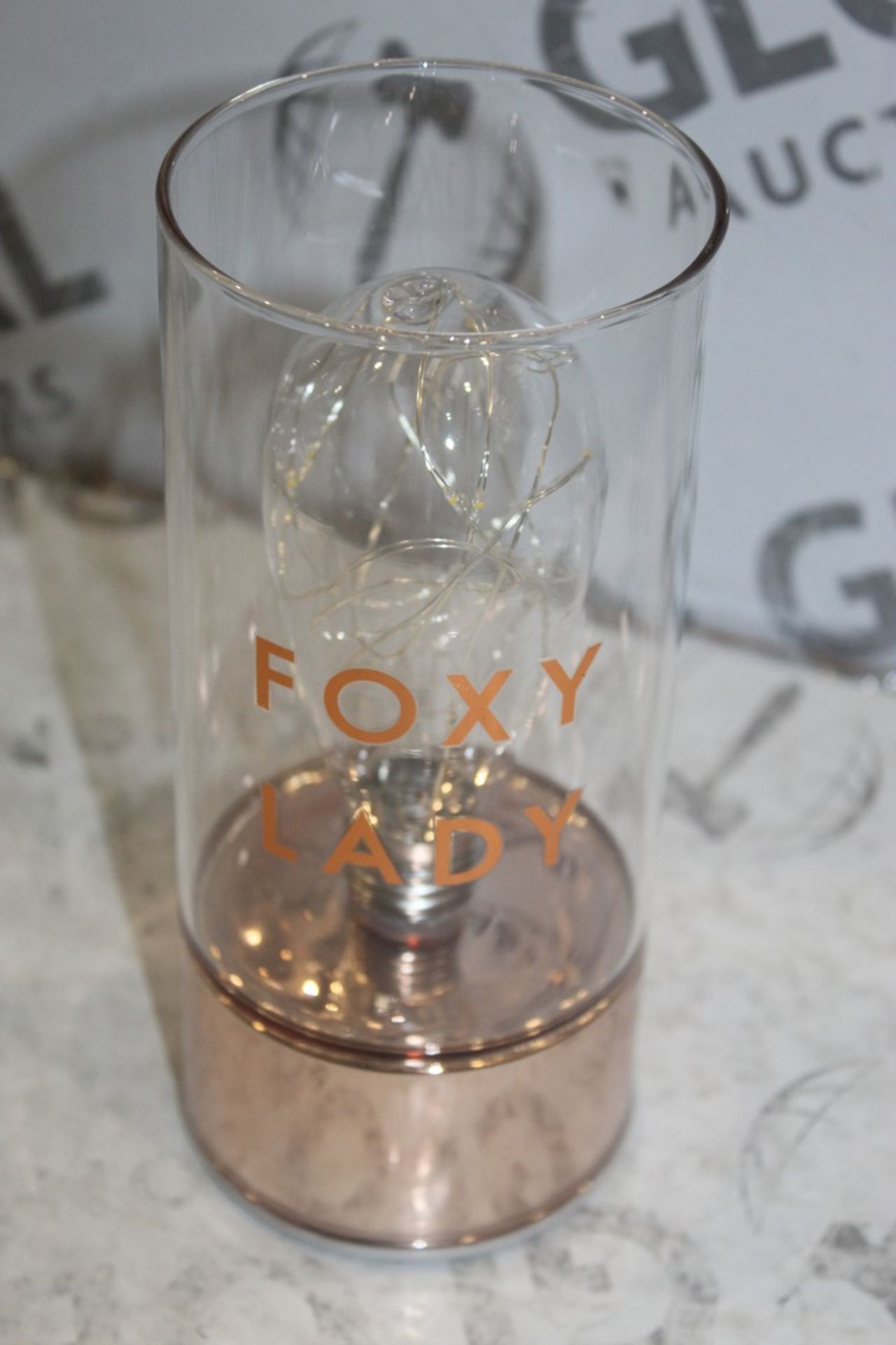 Lot to Contain 3 Boxed Brand New By Appointment 'Foxy Lady' Rose Gold Rim LED Table Lamps Combined