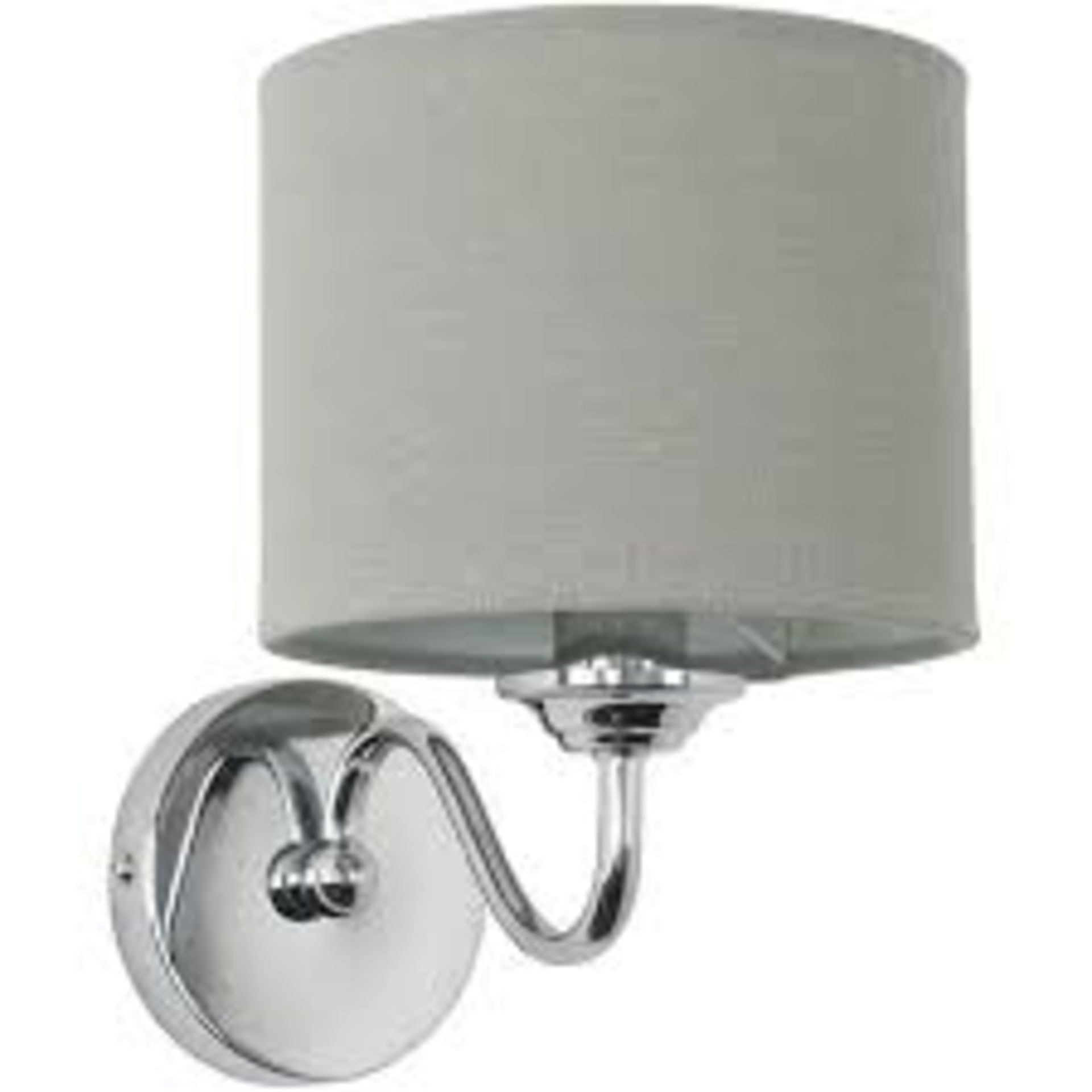 Lot To Contain 2 Boxed Mini Sun Rocha Single Chrome Grey Drum Linen Shade Wall Lights Combined