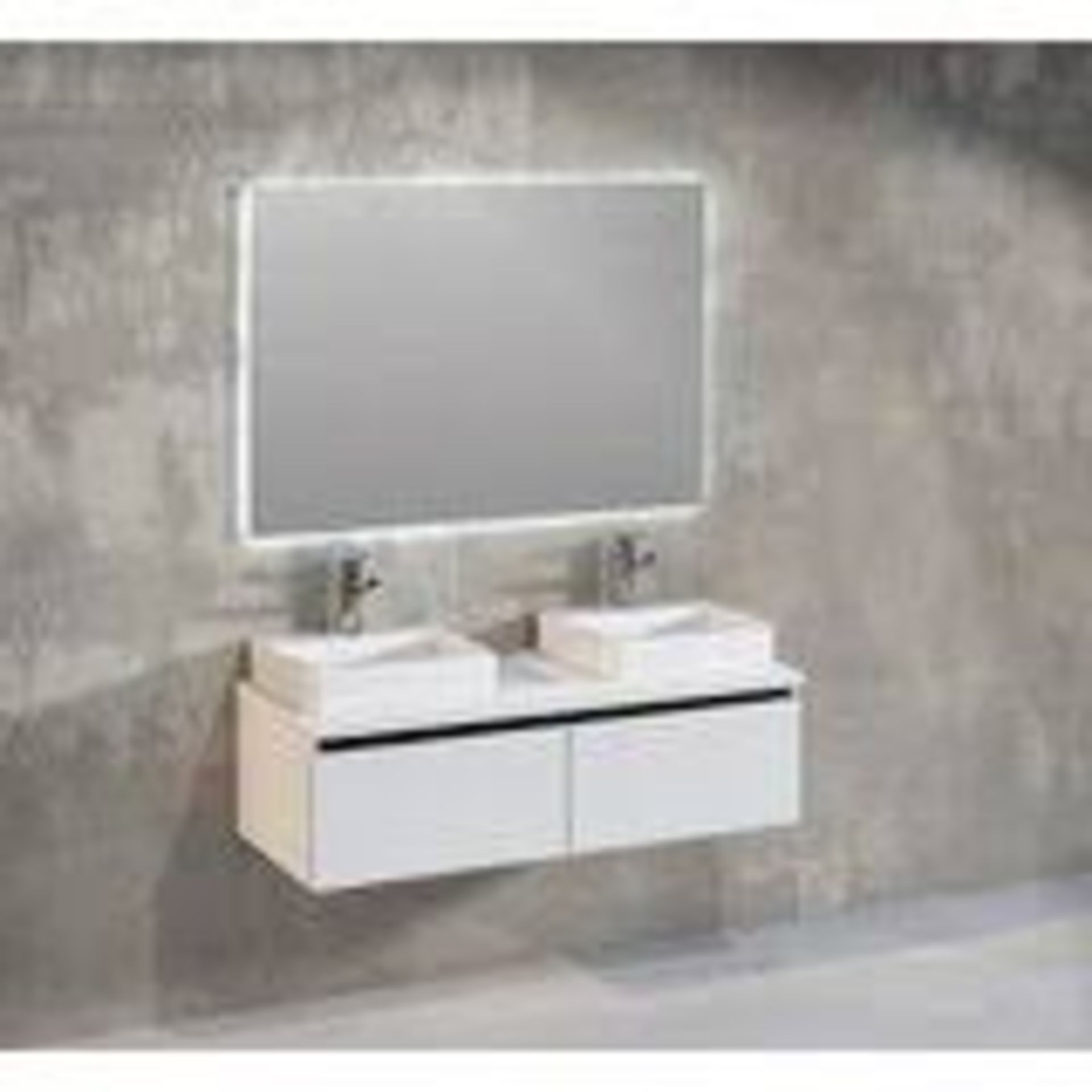 Boxed Large Gloss White Deisgner Wall Hung Ephraim Double Vanity Unit RRP £115 (19236) (Appraisals