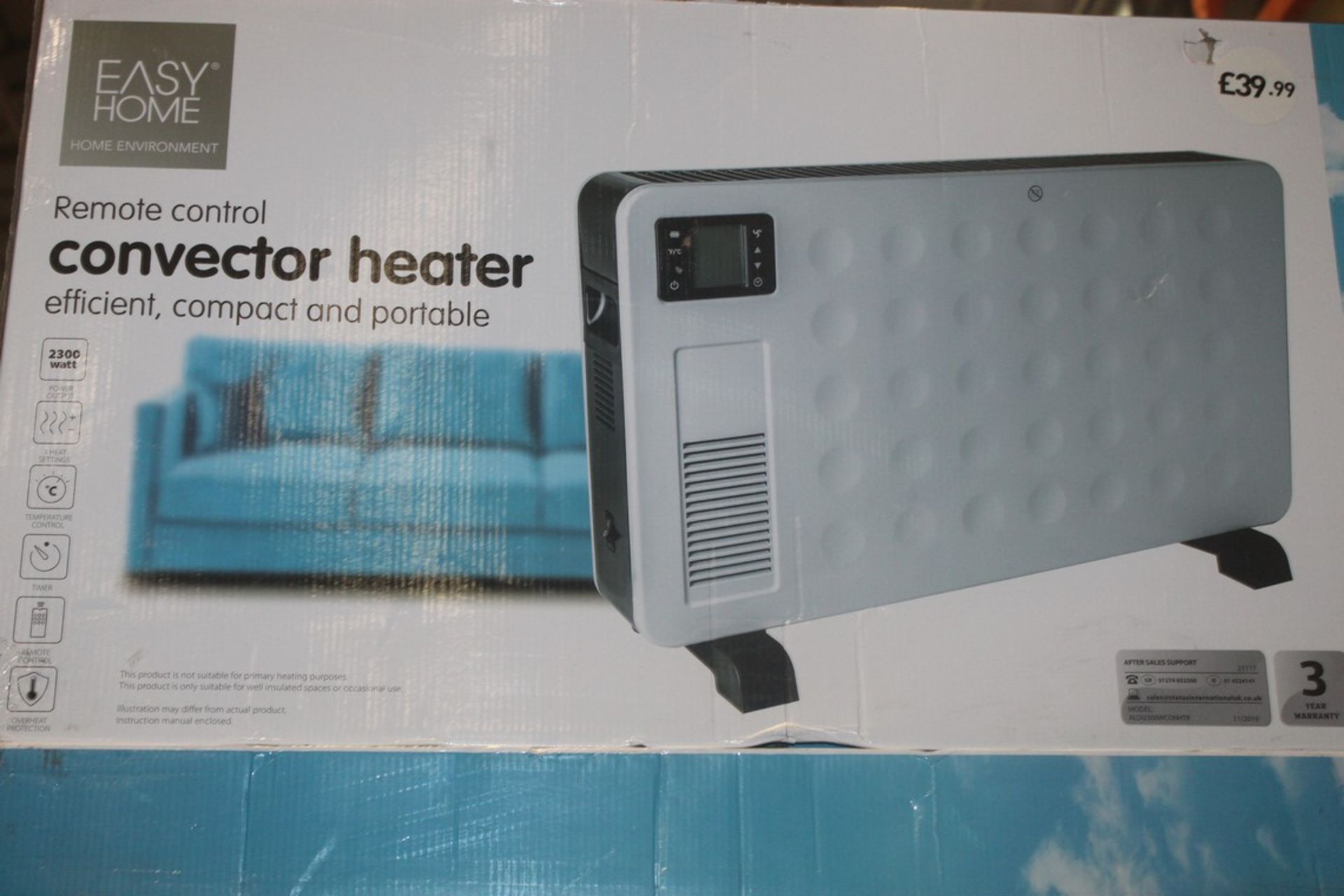 Lot To Contain 3 Boxed Easy Home Remote Control Compact Convector Heaters Combined RRP £120 (