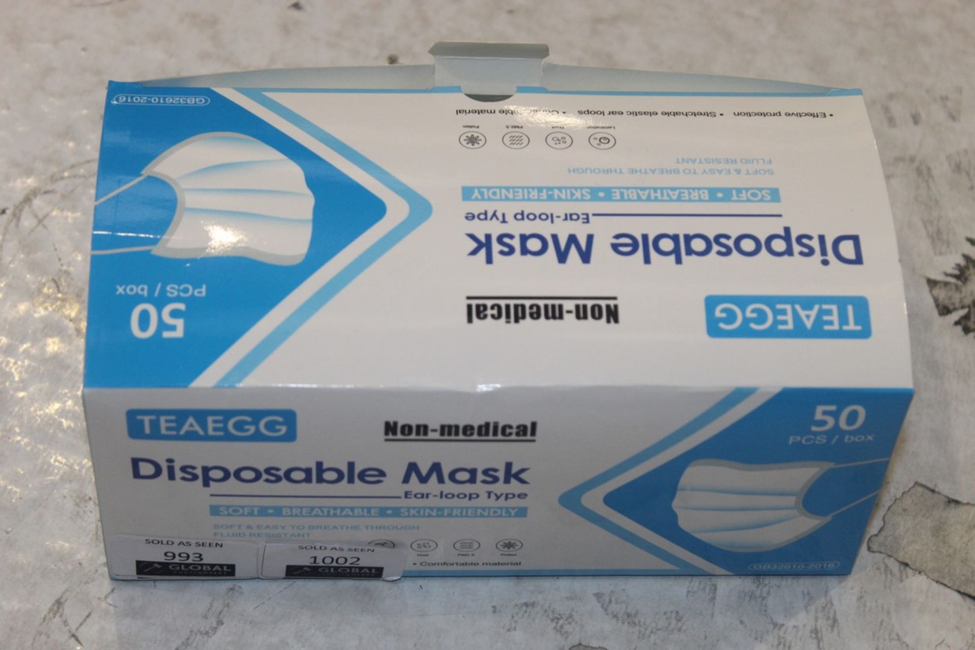 Boxed Of 50 Brand Tea Egg Non Medical Disposable Masks RRP £ (Appraisals Are Available Upon Request)