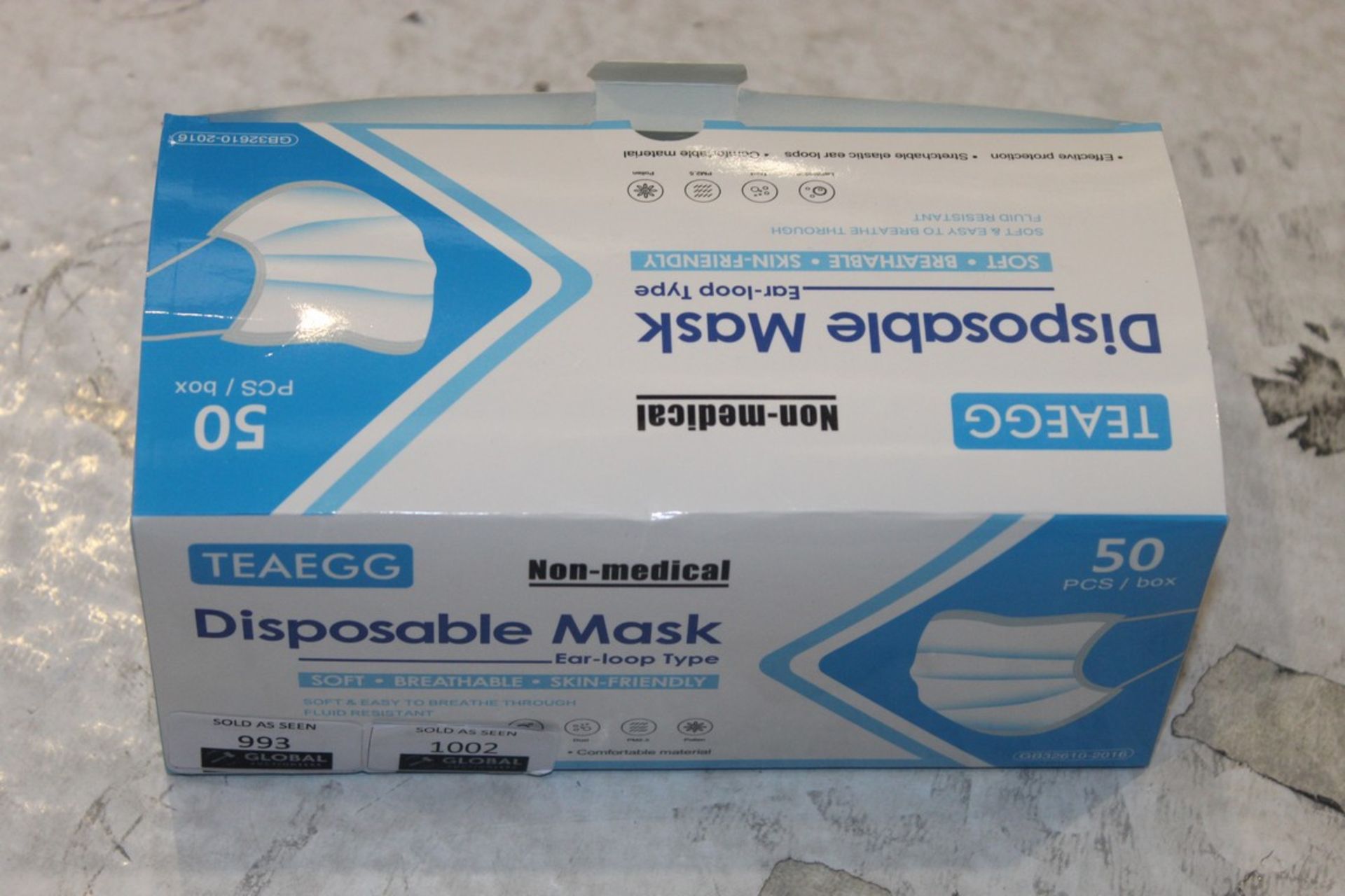 Boxed Of 50 Brand Tea Egg Non Medical Disposable Masks RRP £ (Appraisals Are Available Upon Request)