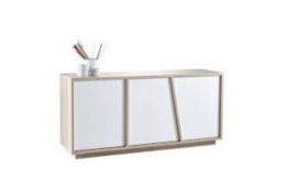 Boxed Nova 3 Door Side Board Unit In Brushed Oak And White Pearl RRP £335 (223489) (Dimensions 157.