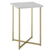 Boxed Faux White/Gold Marble Effect 16inch Side Table RRP £65 (17725)