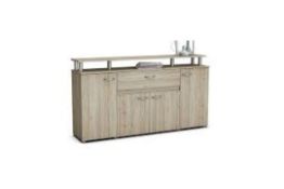 Boxed Calvi Wooden 4 Door Sideboard In White & Brushed Oak RRP £190 (245999) 156x85x35cm (Pictures