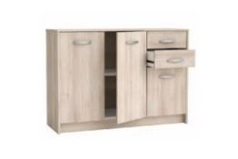 Boxed Osaka 3 Door 2 Drawer Acacia Side Board RRP £130 (Dimensions 123x41.90x87.30cm) (117119) (