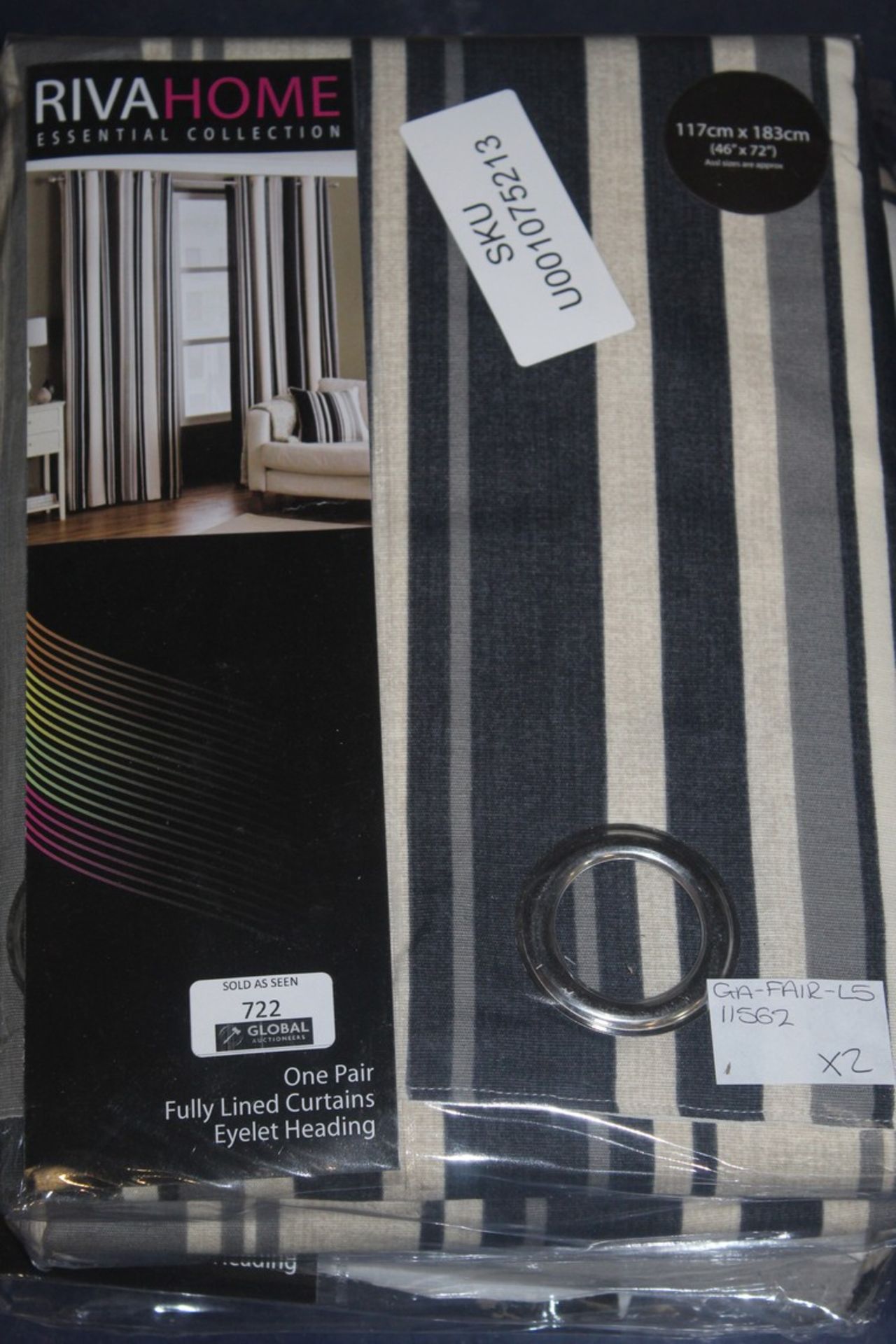 Pairs Of Reava Home 46 x 72" Stripe Eyelet Headed Curtains RRP £35 Each (Pictures Are For