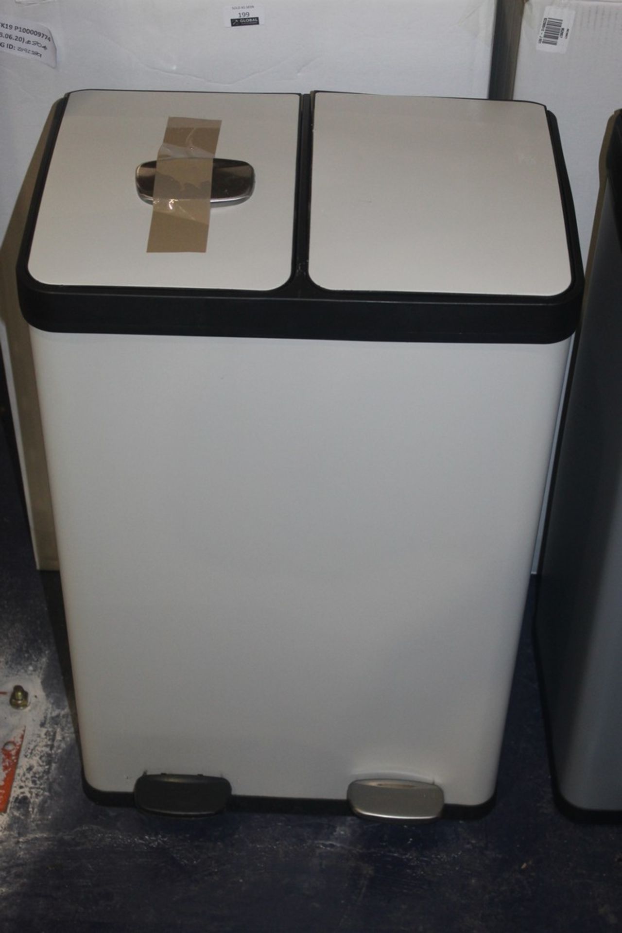 Boxed John Lewis And Partners 60L Cream Painted Twin Recycling Pedal Bin RRP £85 (92389) (Appraisals