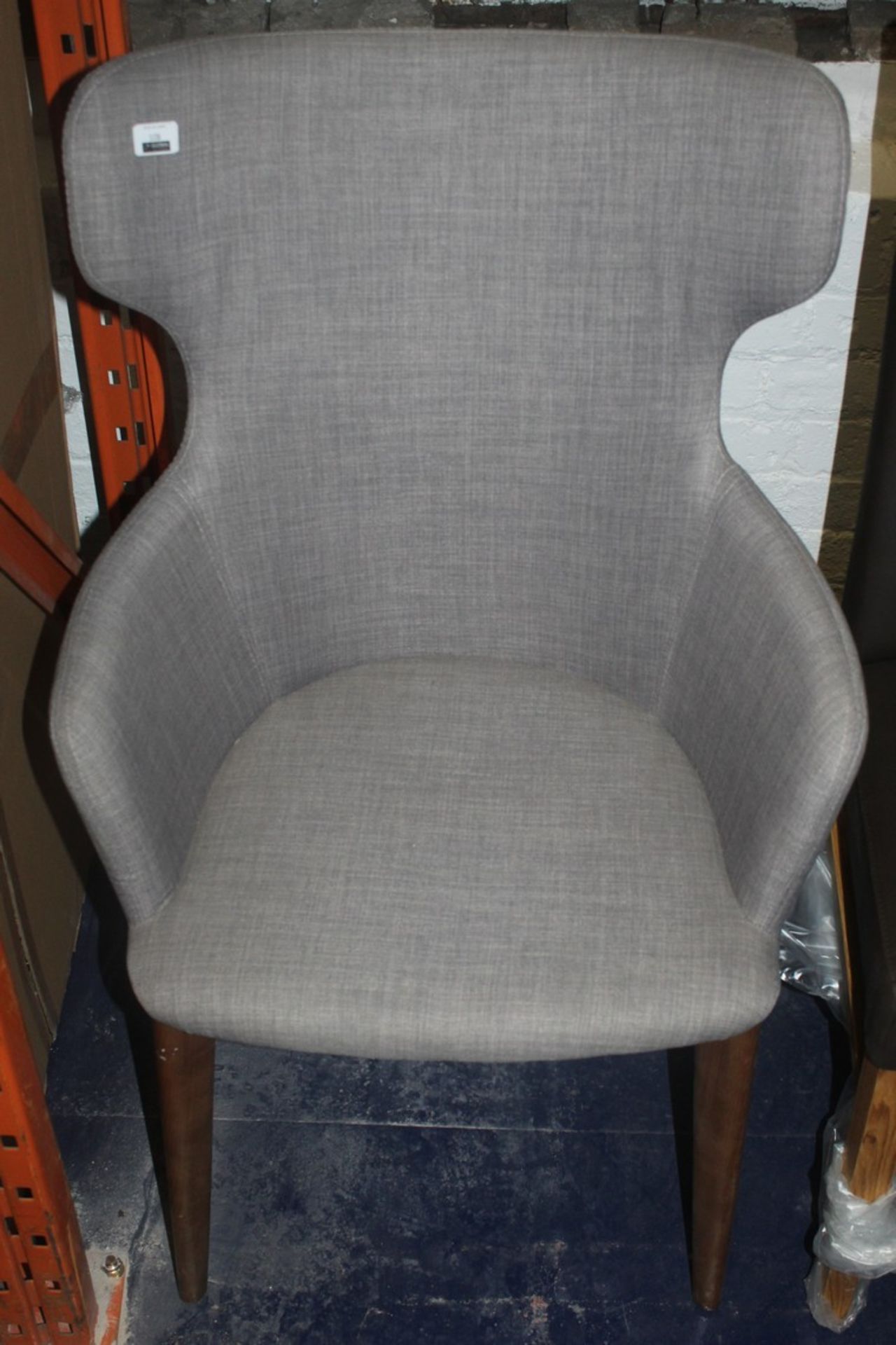 Grey Fabric and Wooden Leg Designer Dining Chair RRP £440 (Appraisals Are Available Upon Request)(