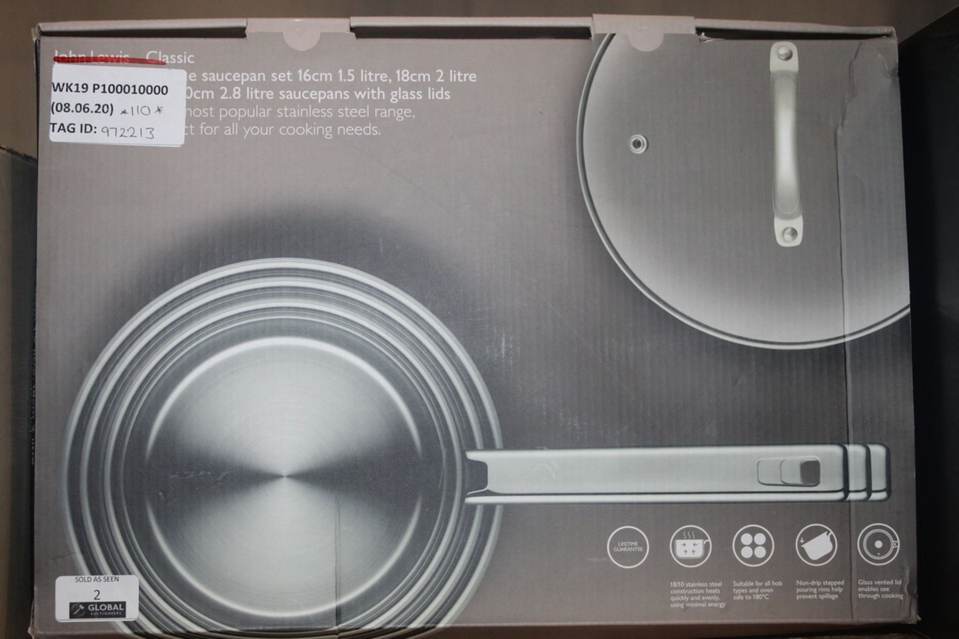 Boxed John Lewis & Partners Classic 3 Piece Sauce Pan Set RRP £110 (972213) (Pictures Are For