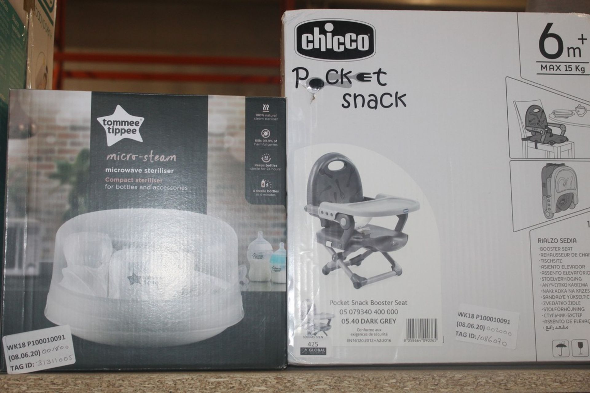 Boxed Assorted Items To Include Chicco Pocket Snack Booster Seat & Tommee Tippee Micro Steam