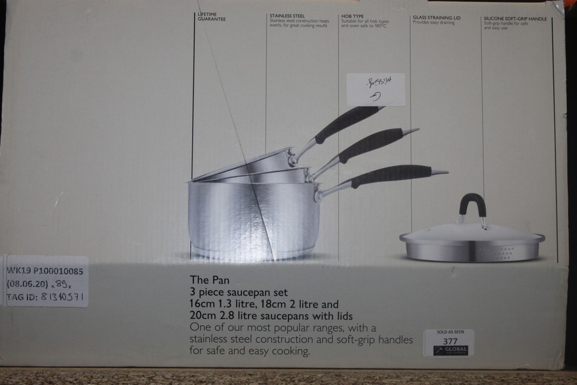 Boxed The Pan 3 Piece Saucepan Set RRP £85 (8103571) (Appraisals Are Available Upon Request) (