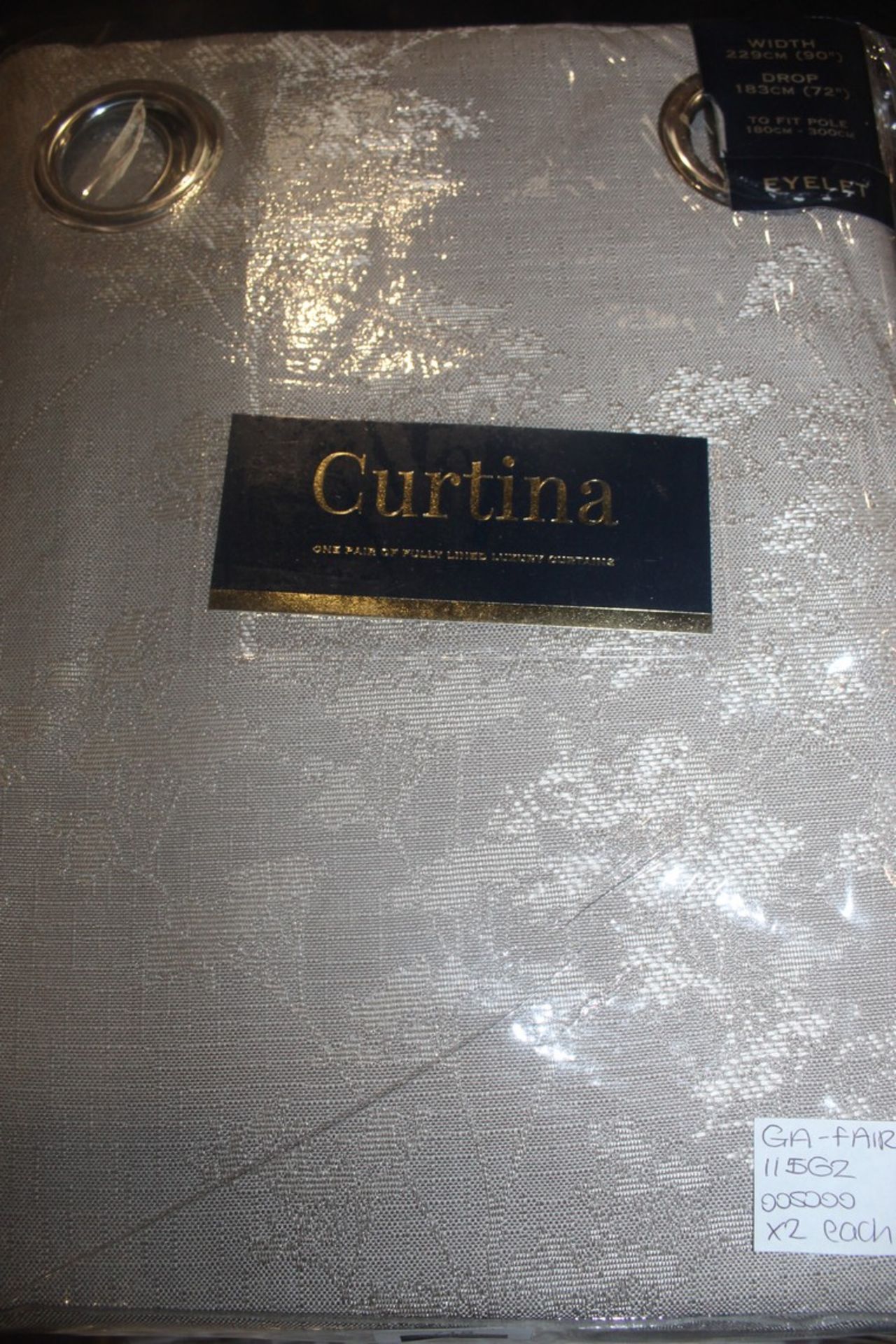 Pairs Of Curtina Elmwood Stone 90 x 72" Designer Eyelet Headed Curtains RRP £50 Each (Pictures Are
