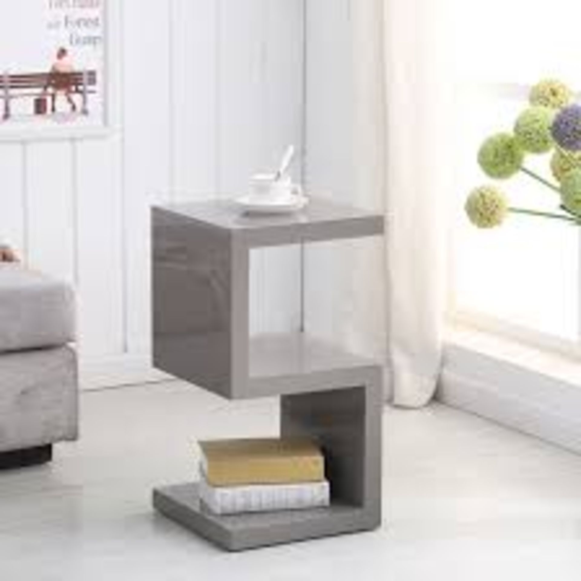 Boxed White High Gloss 33 x 33 x 59cm S Shape Side Table RRP £130 (Pictures Are For Illustration