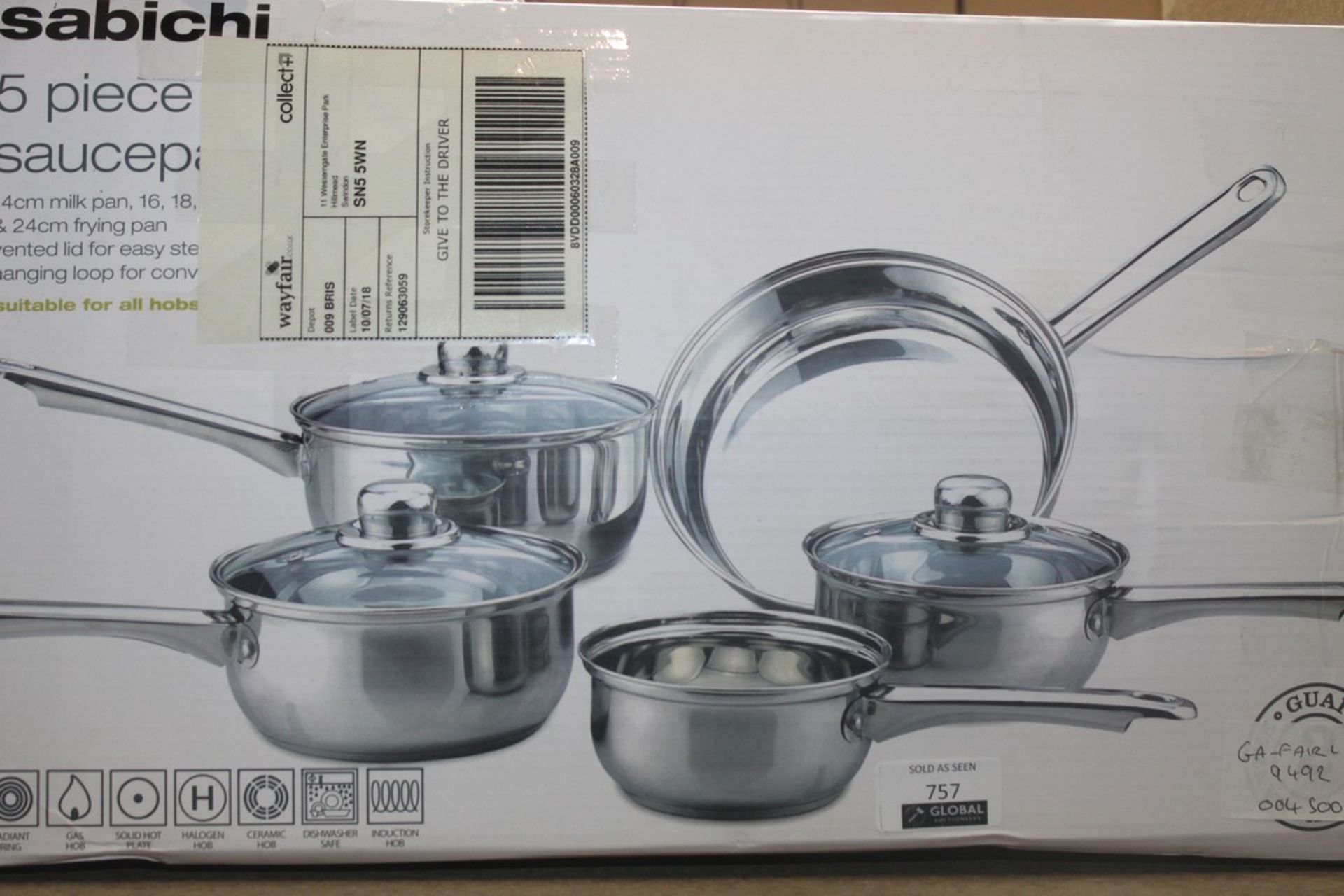 Boxed Sabichi 5 Piece Non Stick Sauce Pan Set RRP £50 (9492) (Pictures Are For Illustration Purposes