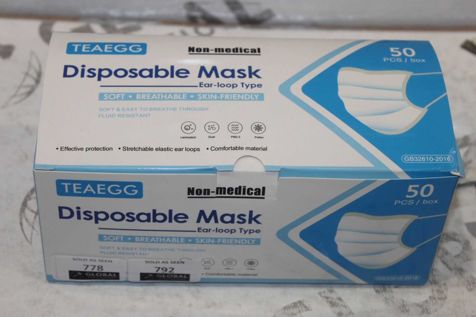 Brand New Pack Of 50 Teaegg Non Medical Ear Loop Type Soft Breathable Skin Friendly Disposable Masks