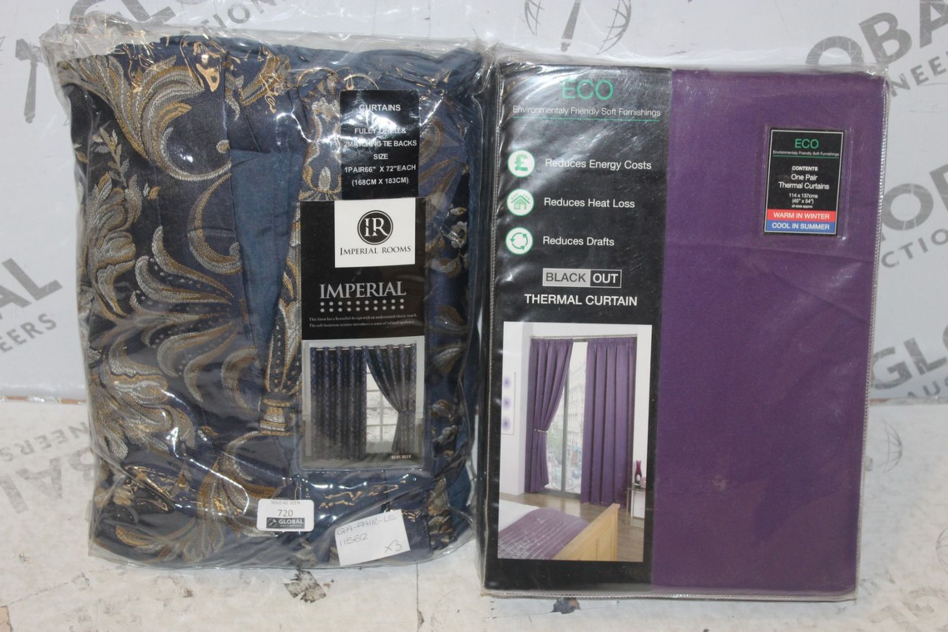 Lot to Contain 3 Assorted Items to Include Imperial Rooms Ruby Blue Eyelet Head Curtains, The Design