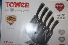 Boxed Tower 5 Piece Grooved Knife Set in Black wit