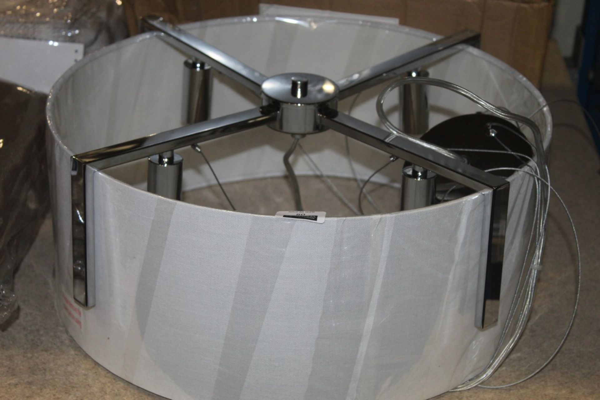 Boxed Stainless Steel 4 Light Chrome Fabric Shade and Chandelier style Ceiling Light RRP £80 (