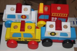 Lot to Contain 4 Brand New packs of 4 My First Emergency Serves Vehicles Wooden Push-a-Long Toy Cars