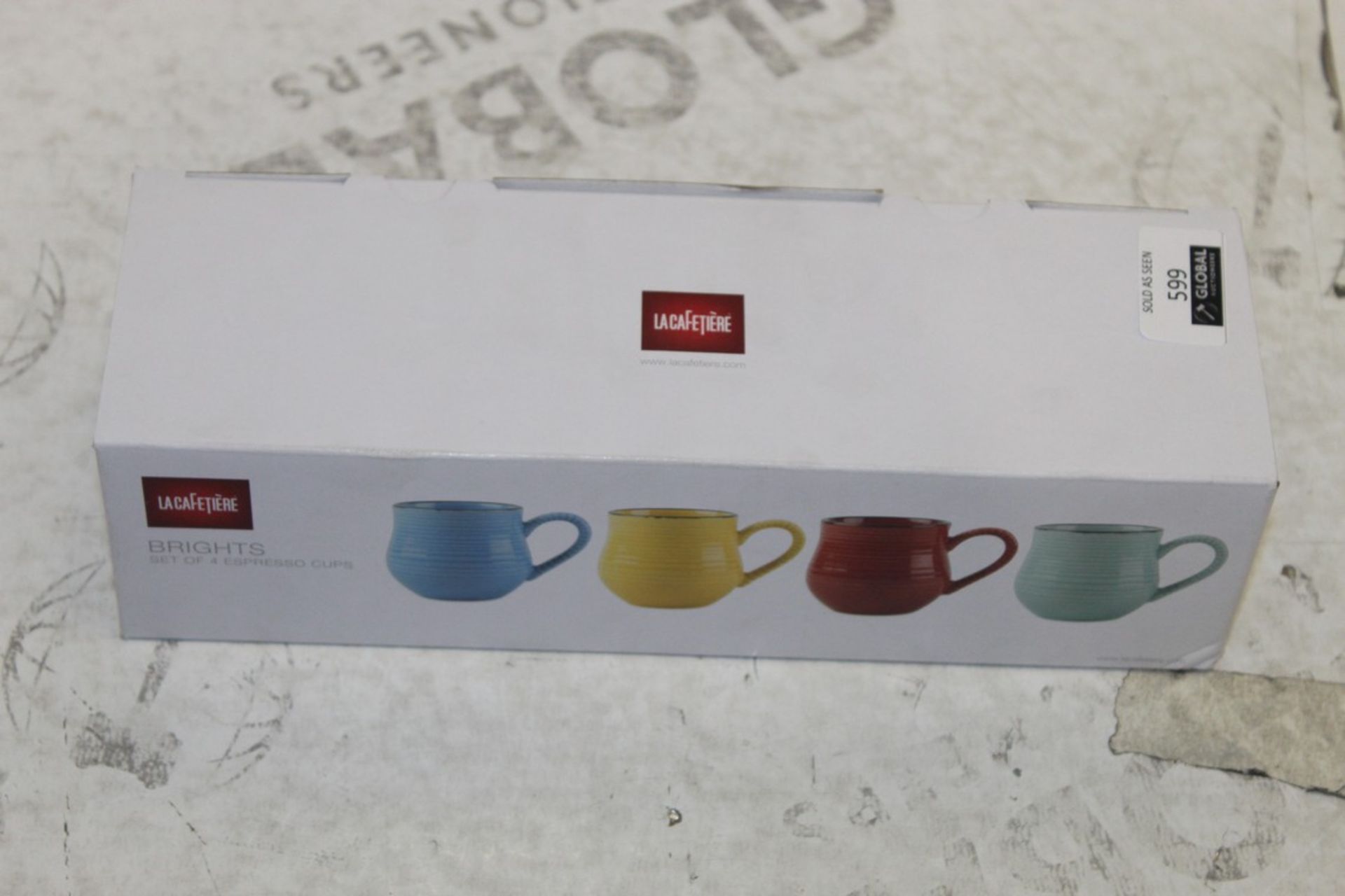Lot To Contain 2 Boxed Bright Set Of 4 Espresso Cups In Blue Yellow Red And Green Combined RRP £