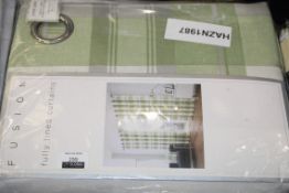 Bagged Pair Of Fusion Balmoral Green Check 90 x 72" Designer Eyelet Headed Curtains RRP £65 (