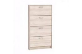 Boxed Osaka 4 Flap Doors Tall Shoe Storage Cabinet In Acacia RRP £95 (117113) (Dimensions