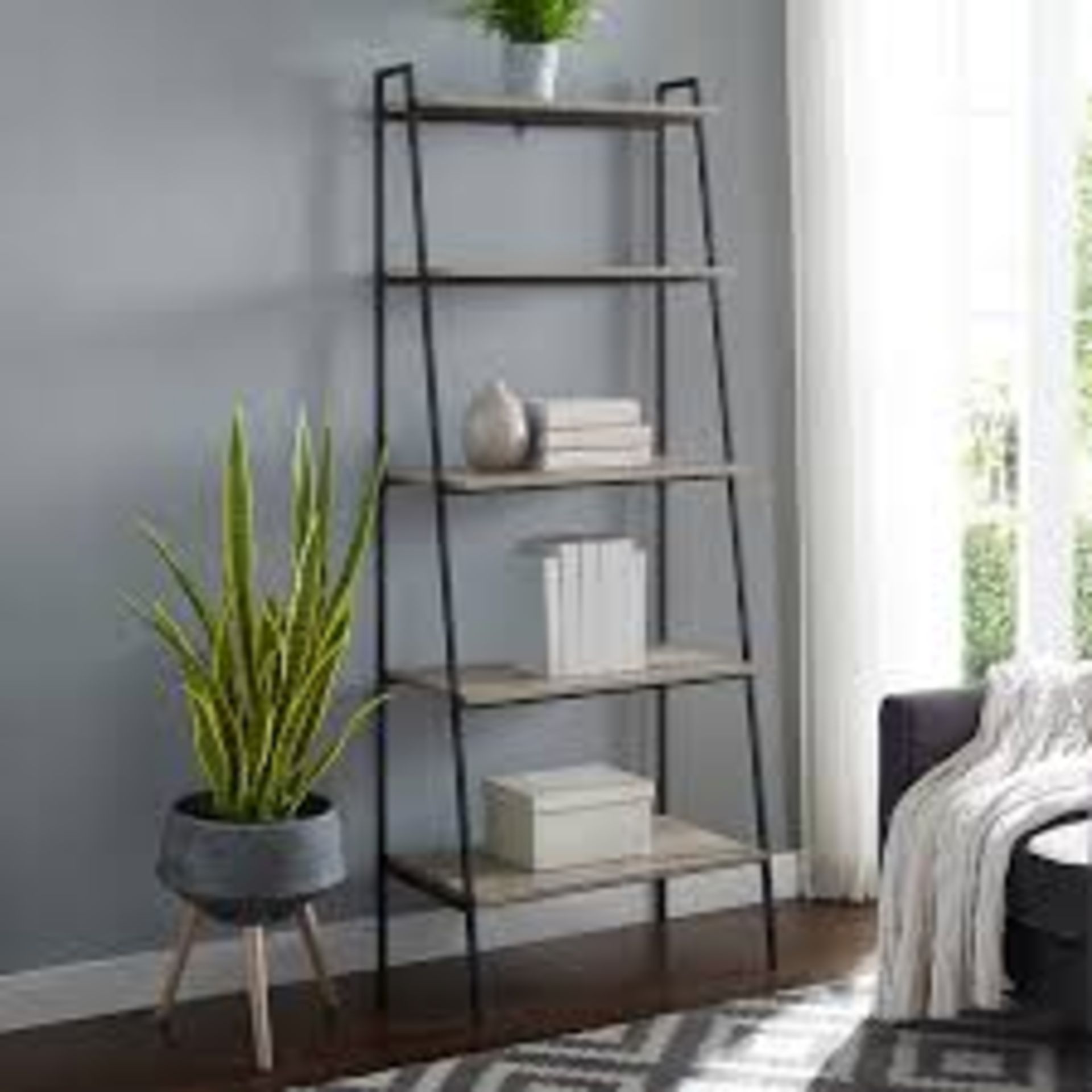 Boxed Calhoun Ladder White Wash Bookcase RRP £175 (18964) (Pictures Are For Illustration Purposes