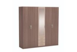 Boxed Luxor 3 Door Mirrored Wardrobe In Vulcano Oak And Basalt RRP £430 (396631) (Dimensions 142.