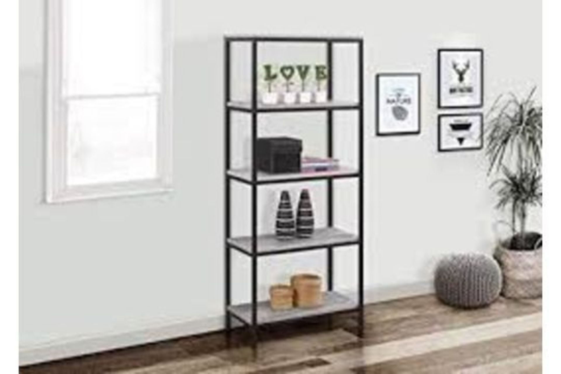 Boxed Birlea Mid Town 5 Tier Grey Bookcase RRP £75 (18492) (Pictures Are For Illustration Purposes