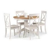Boxed Davenport Round White Pedastal Dining Table Set With 2 Chairs RRP £400 (18530) (Pictures Are