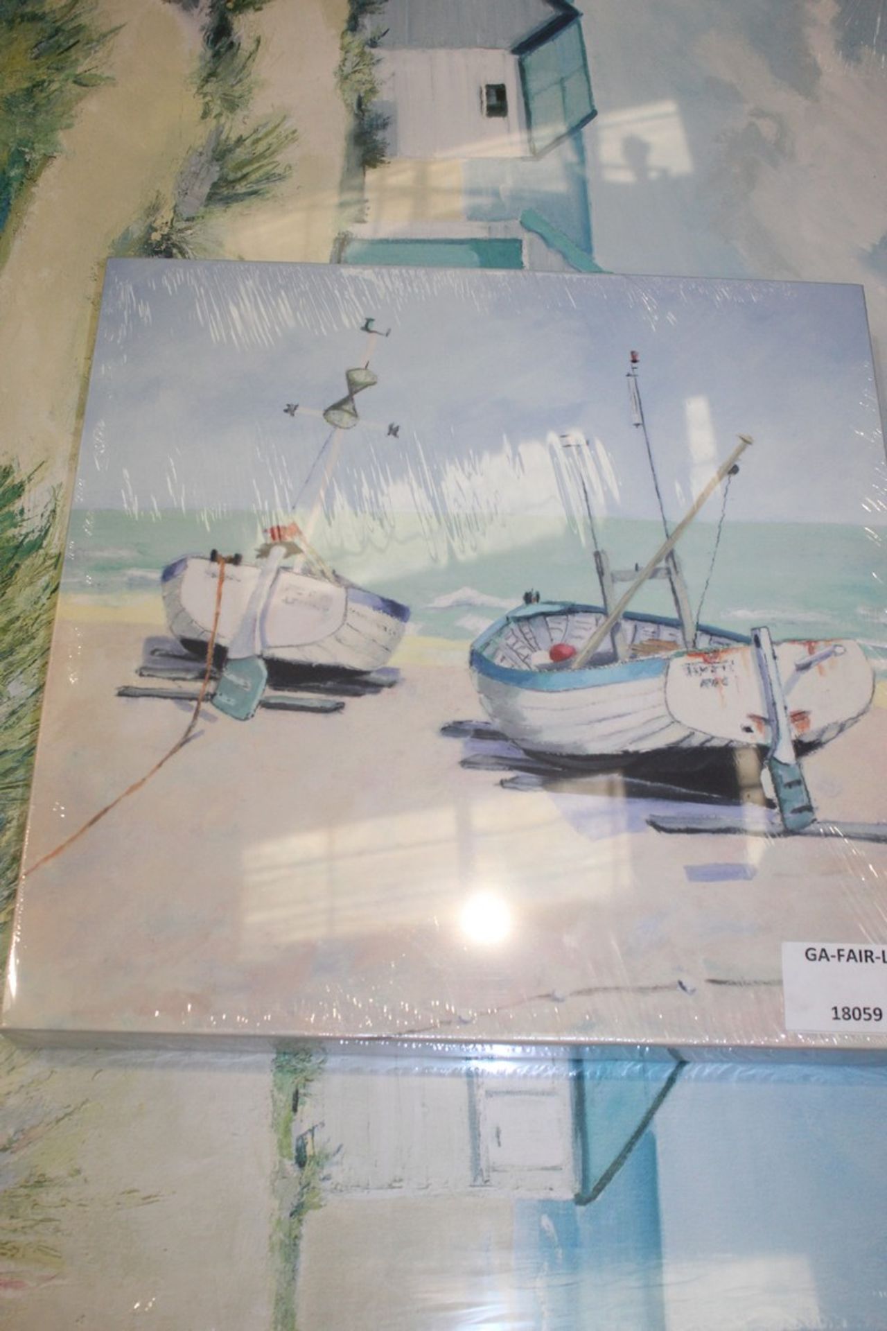 Lot To Contain 2 Assorted Canvas To Include 2 Mode Boats And A Beach Hut On A Bright Day Canvas Both