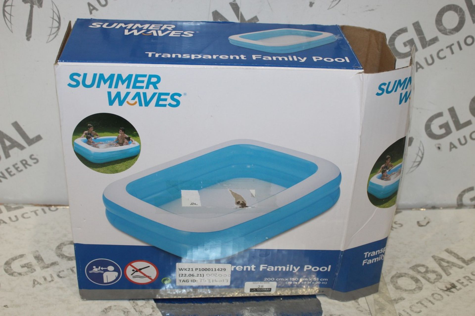 Boxed Summer Waves Transparent Rectangular Family Pool RRP £30 Each (75316013) (75316013) (