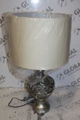 Boxed Pomezia Fabric Shade Silver Painted Base Table Lamp RRP £80 (Untested Customer Returns) (