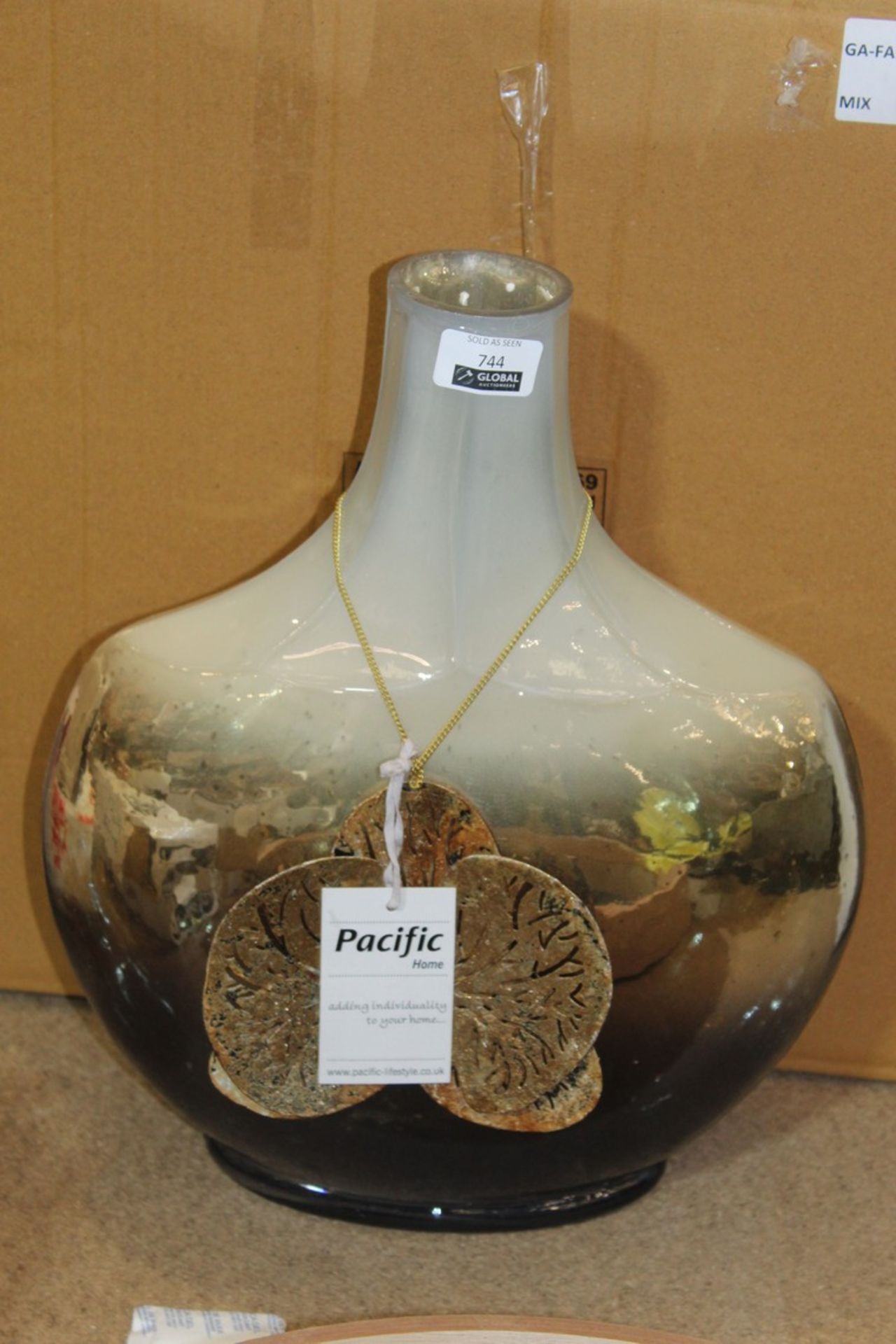 Boxed Pacific Home Cream Gold & Chocolate Glass Vase RRP £60 (Pictures Are For Illustration Purposes