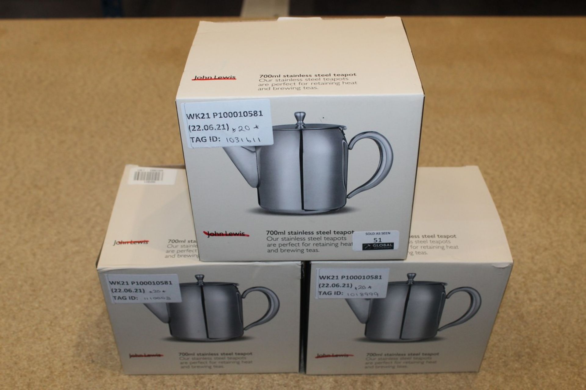 Boxed John Lewis And Partners 700ml Stainless Steel Tea Pots RRP £20 Each (1110008) (1018999) (