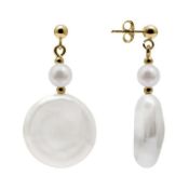 9ct 13mm Coin Pearl Drop Earrings RRP £255 (GD1378E)