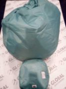 Lot to contain large light blue bean bag with bean bag footstool