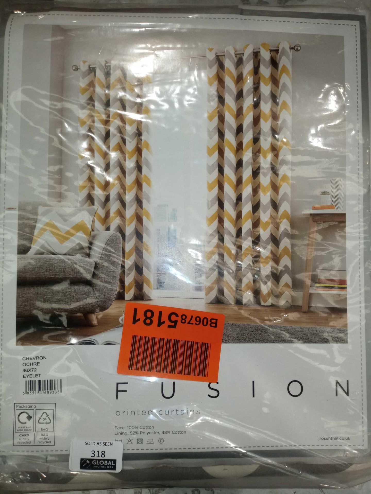 Lot to contain 2 Fusion Chevron eyelet curtains