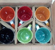 Boxed multi-coloured set of 6 mugs