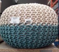 Blue and white round designer pouf