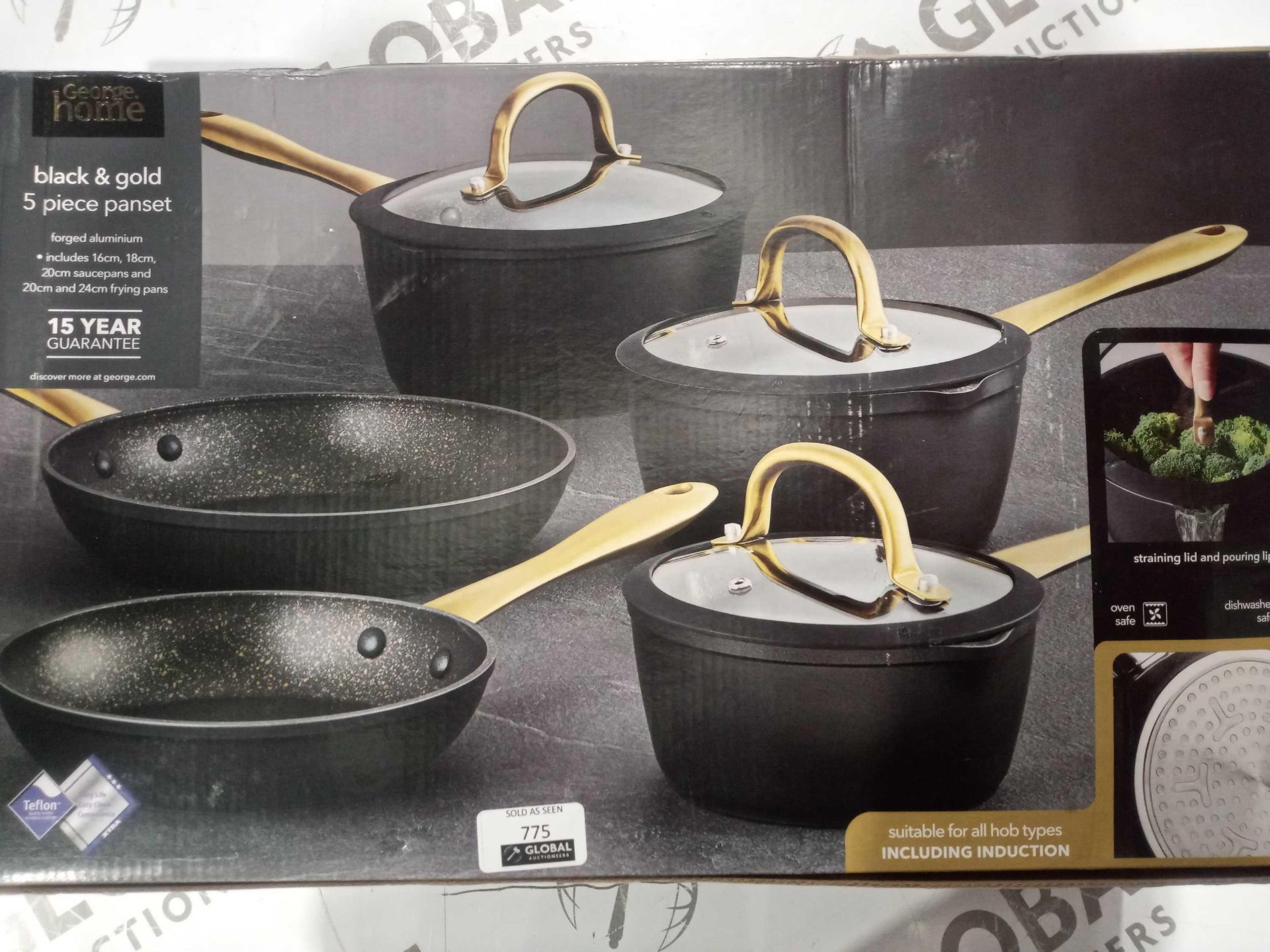 Boxed black and gold 5-piece pan set
