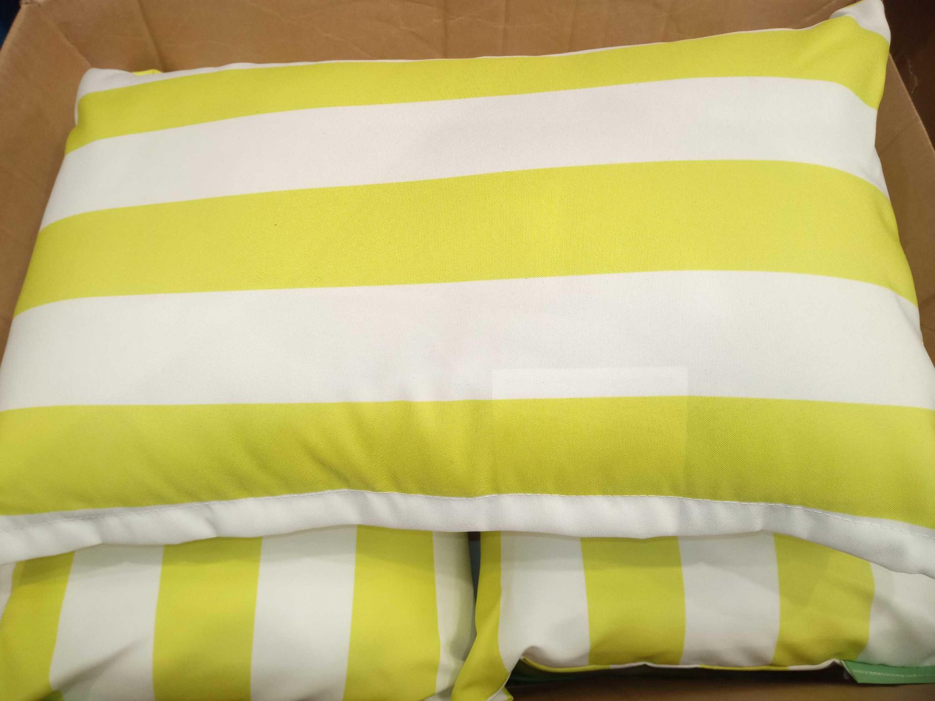6 green & White stripe cushions