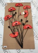 Metal wall art red poppy flower bunch wall art