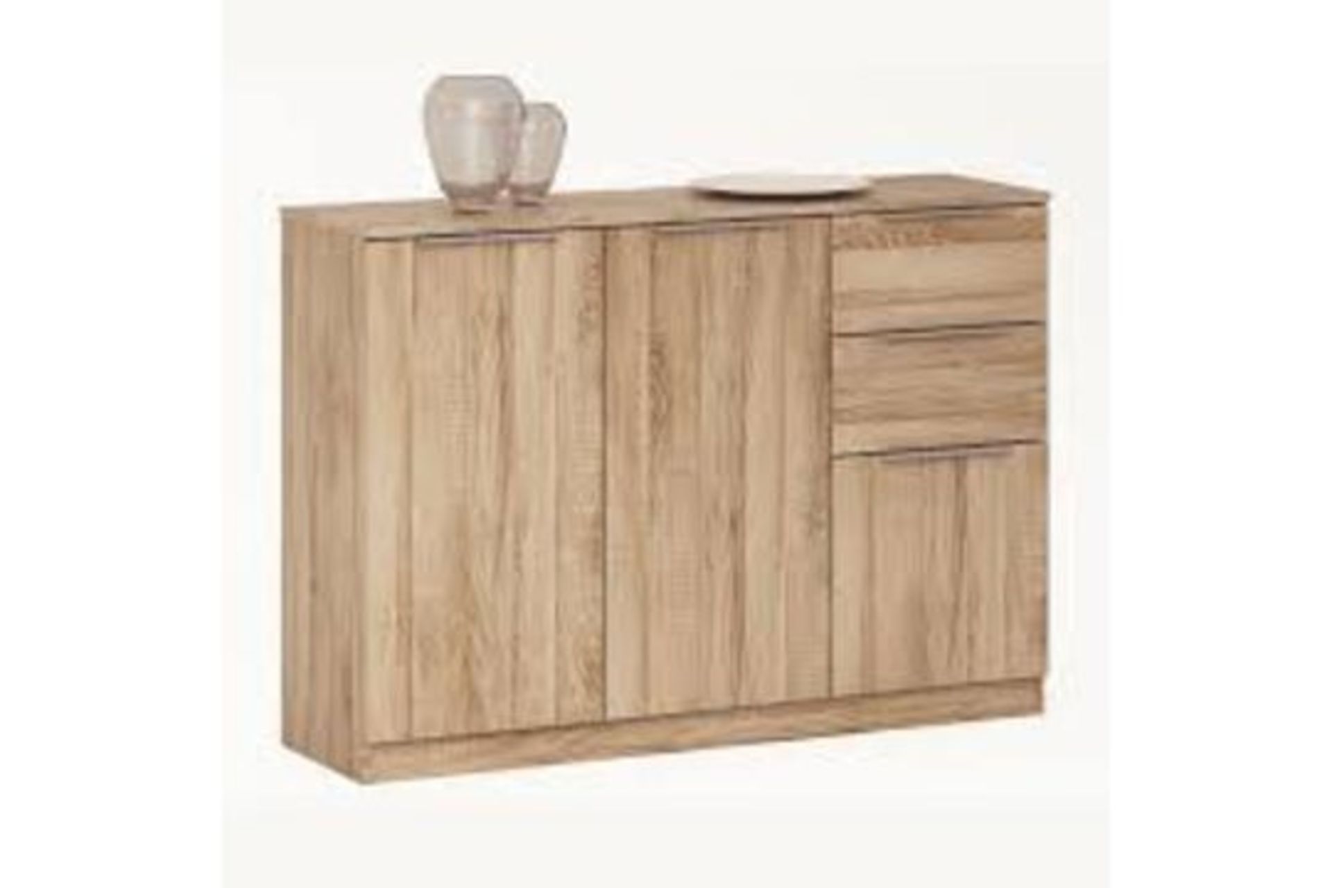 Boxed Bayern 2 Door & Drawer Small Side Table In Brushed Oak RRP £225 (401952) 120 x 35.3 x 85cm (