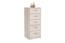 Boxed Osaka Wooden Chest Of 5 Drawers In Acacia RRP £95 (117116) (Dimensions 43.4x41.9x106.50cm) (