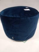 Circular Blue Velvet Pouffe Rrpâ£80