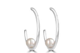 Very Large white gold hoop earrings with freshwater pearl RRP £740 (G-MP015W)